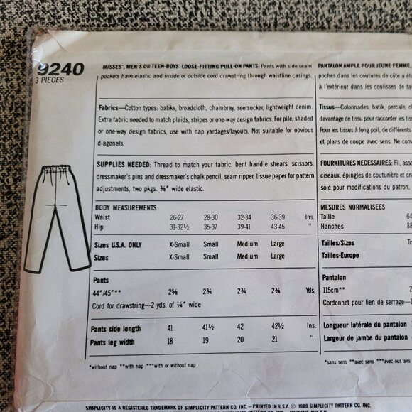 Simplicity 9240 "Yes I Can Sew" Pattern for Pull-on Pants Size Misses Large - Picture 2 of 3